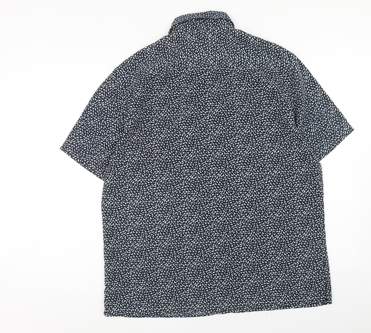 Marks and Spencer Mens Black Geometric Polyester Button-Up Size L Collared Button