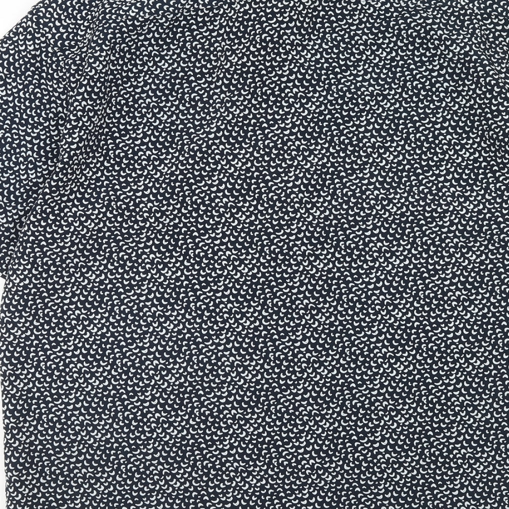 Marks and Spencer Mens Black Geometric Polyester Button-Up Size L Collared Button