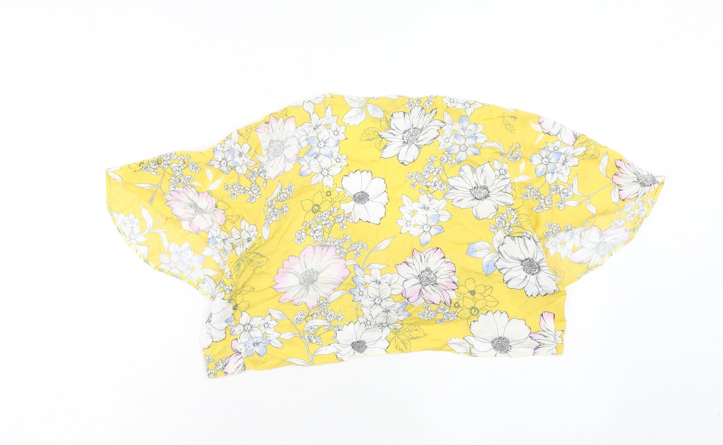 Primark Womens Yellow Floral Viscose Cropped Blouse Size 14 V-Neck