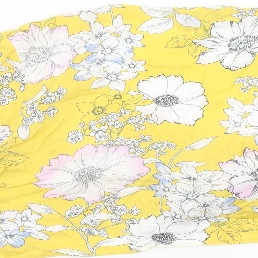 Primark Womens Yellow Floral Viscose Cropped Blouse Size 14 V-Neck