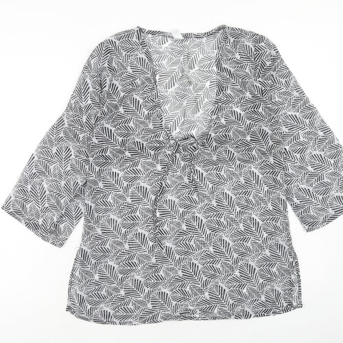 Preworn Womens Black Geometric Polyester Kimono Blouse Size S V-Neck