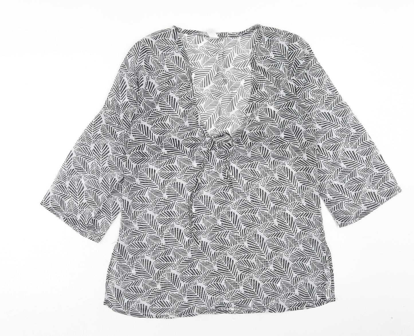 Preworn Womens Black Geometric Polyester Kimono Blouse Size S V-Neck