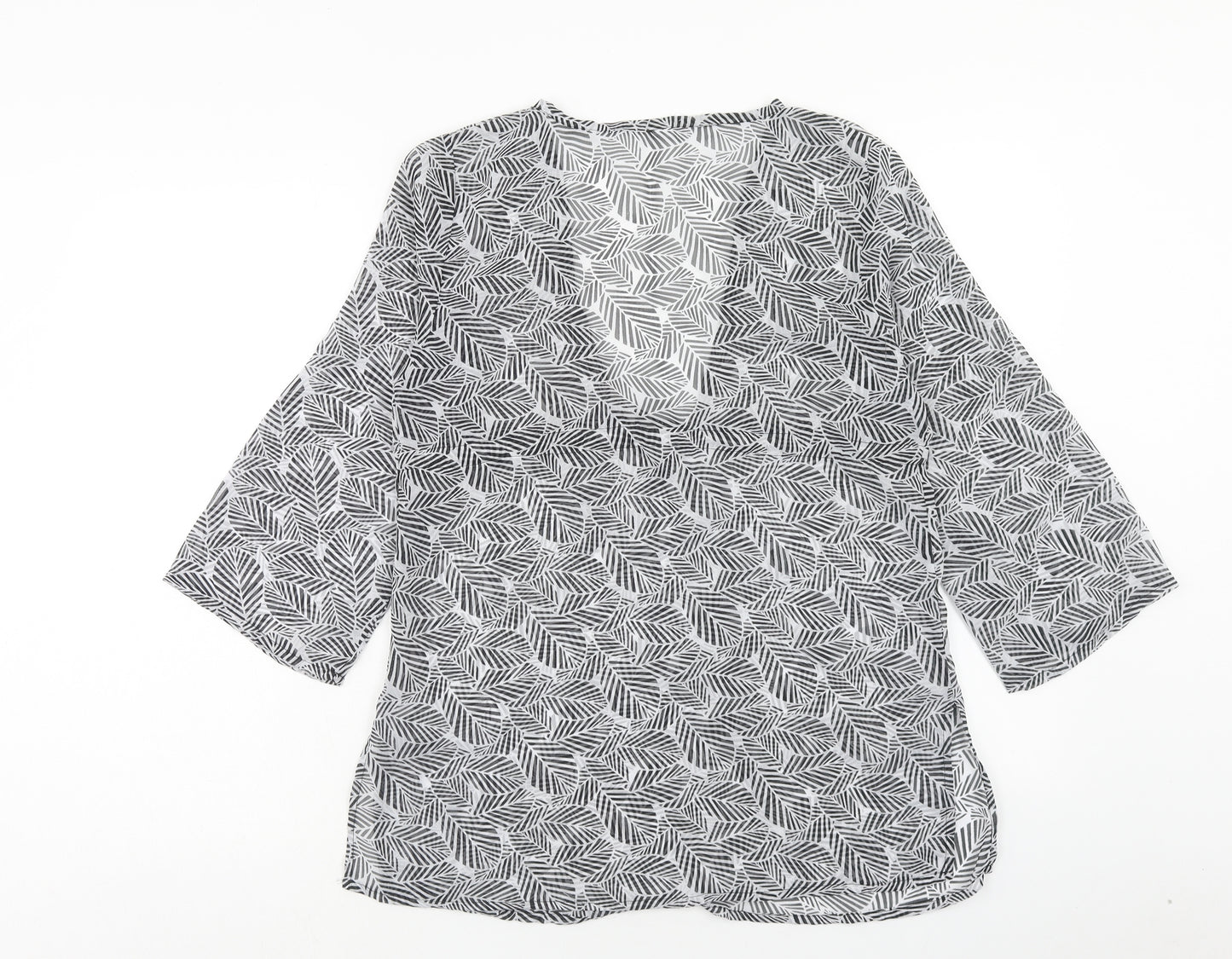Preworn Womens Black Geometric Polyester Kimono Blouse Size S V-Neck
