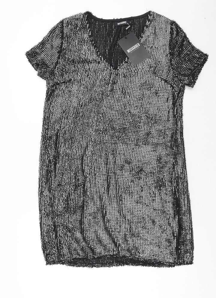 Missguided Womens Silver Polyester A-Line Size 10 V-Neck Pullover