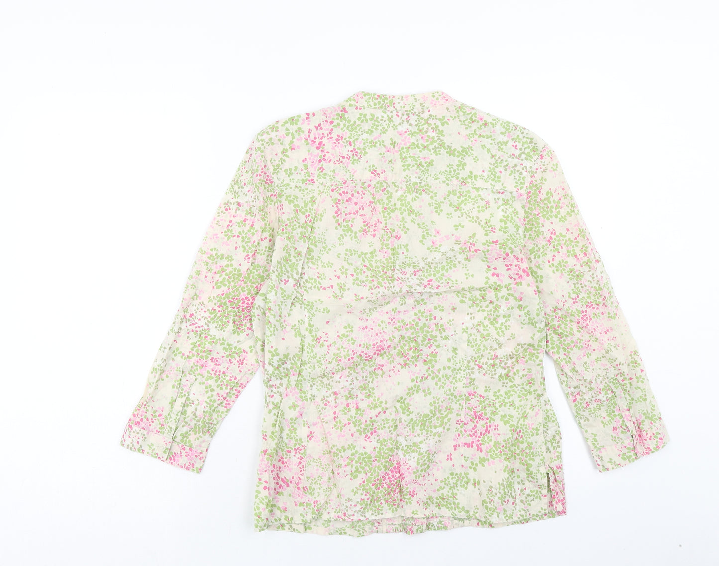Monsoon Womens Green Floral Cotton Basic Blouse Size 12 V-Neck