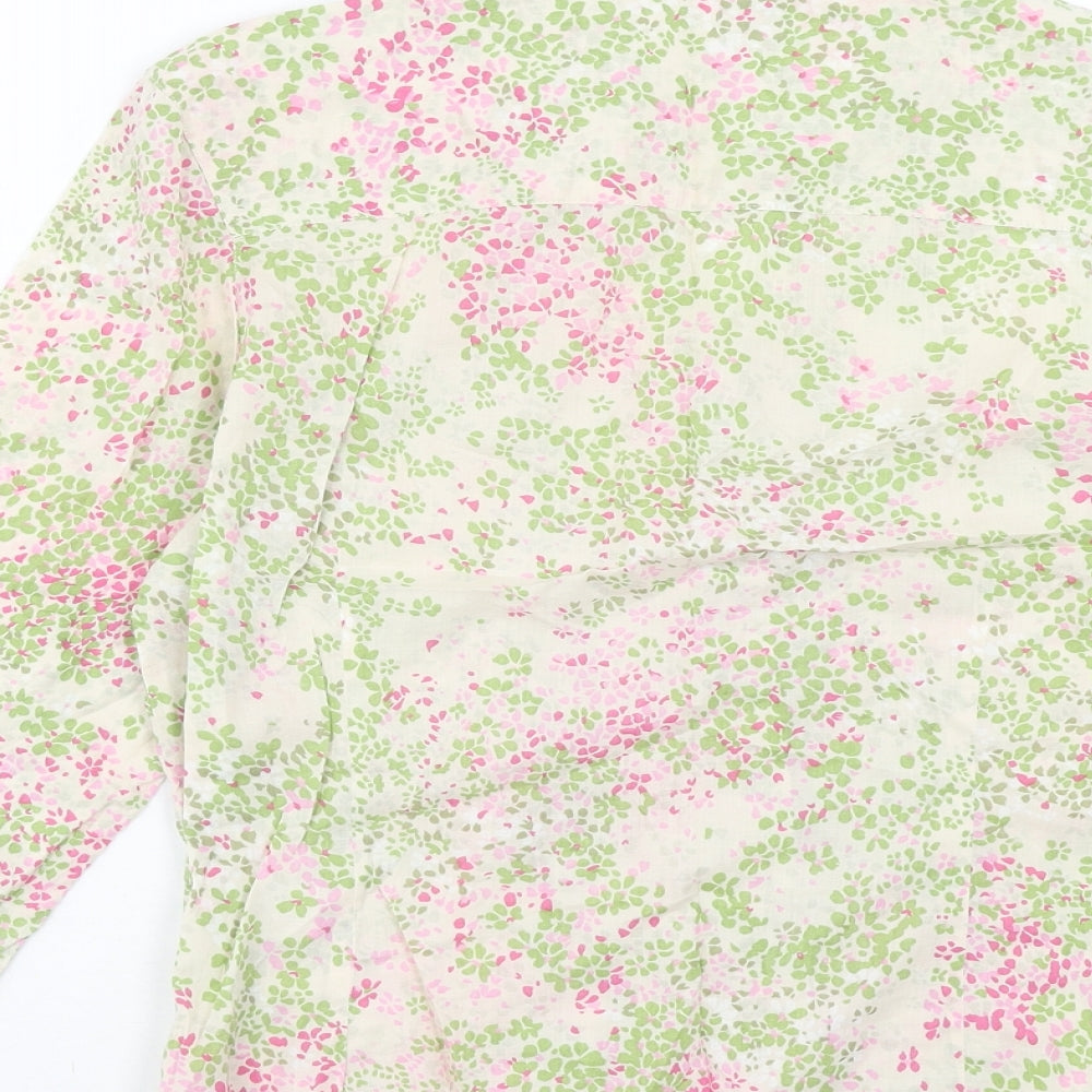 Monsoon Womens Green Floral Cotton Basic Blouse Size 12 V-Neck