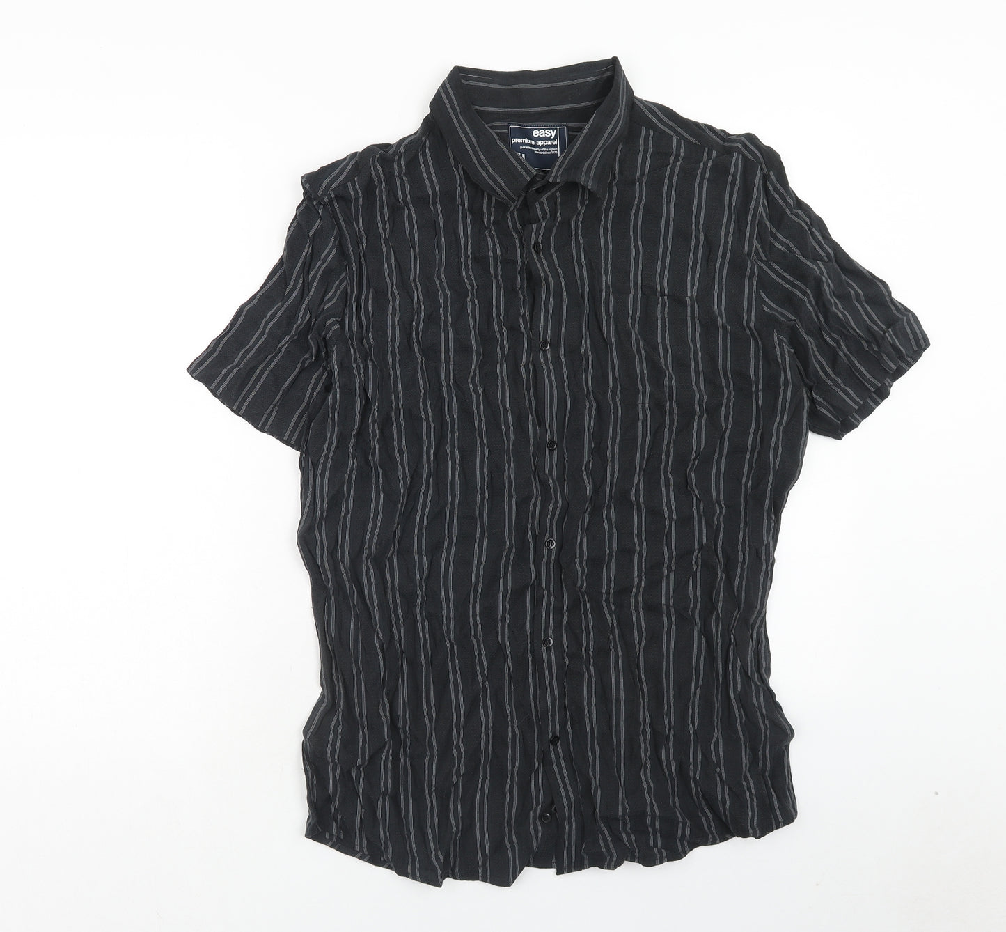 Matalan Mens Black Striped Modal Button-Up Size XL Collared Button