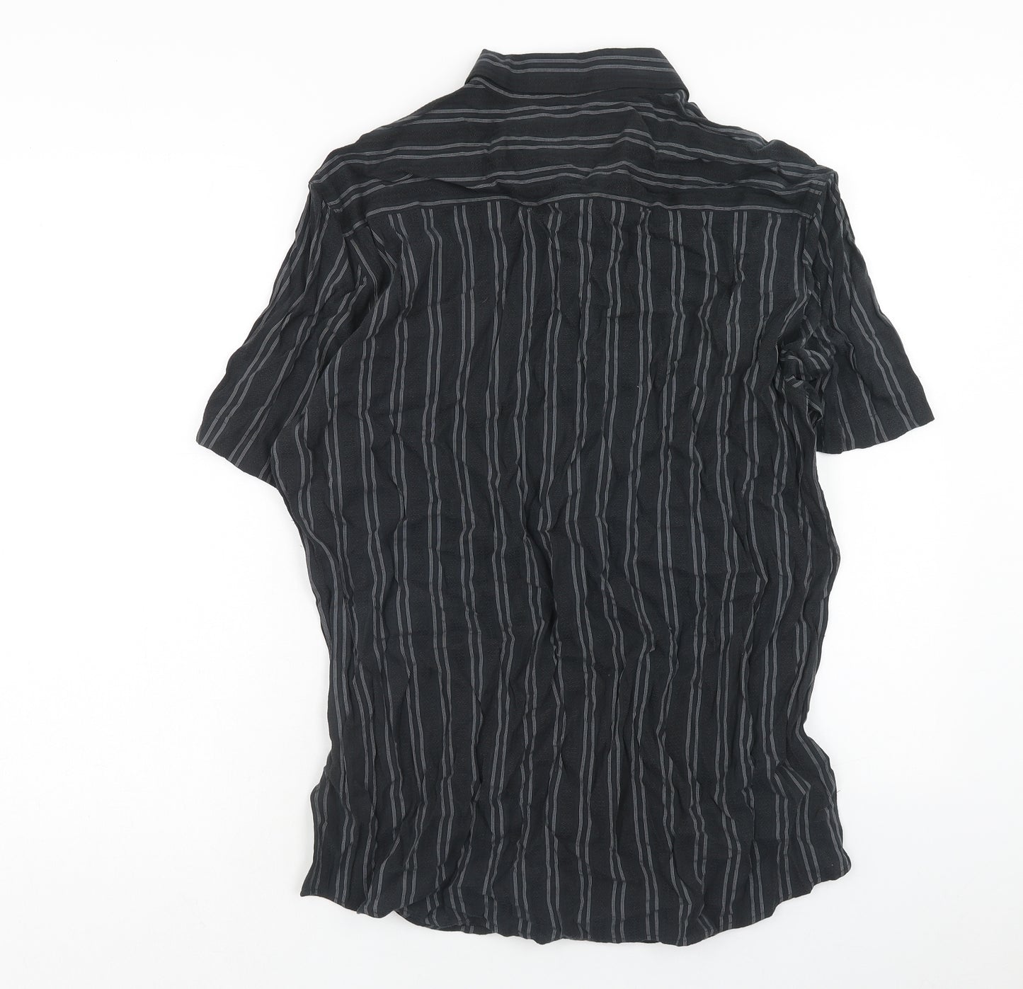 Matalan Mens Black Striped Modal Button-Up Size XL Collared Button