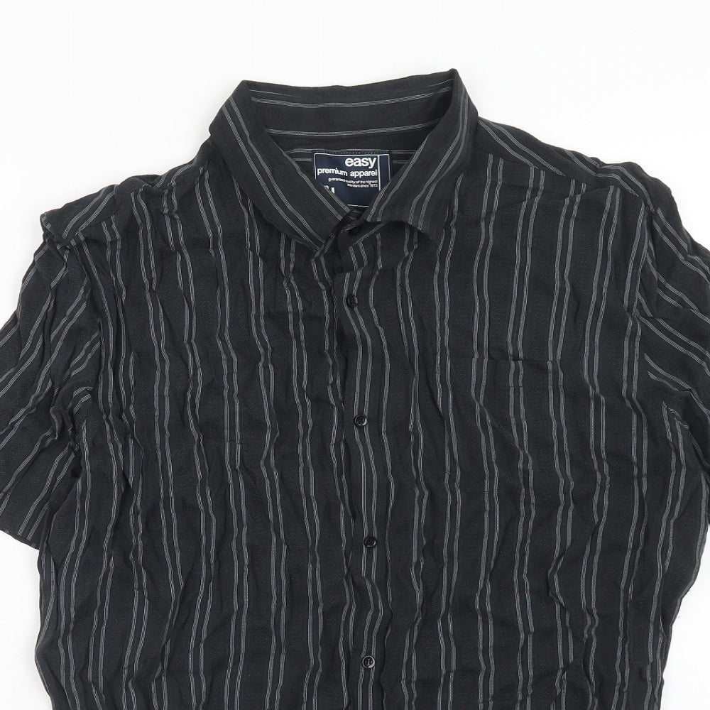 Matalan Mens Black Striped Modal Button-Up Size XL Collared Button