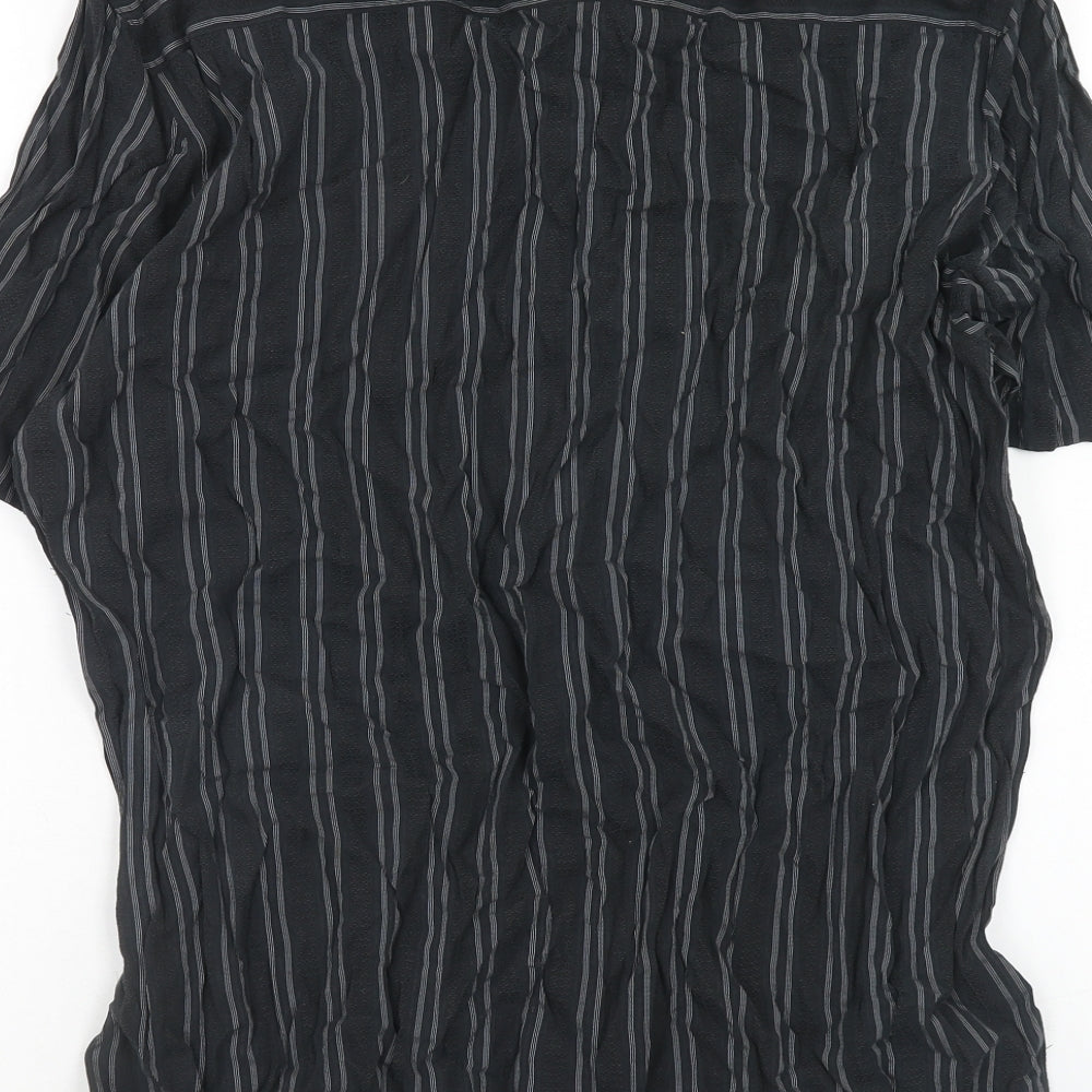 Matalan Mens Black Striped Modal Button-Up Size XL Collared Button