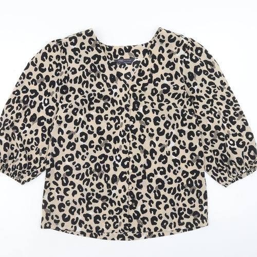 Marks and Spencer Womens Brown Animal Print Polyester Basic Blouse Size 10 V-Neck - Leopard Print