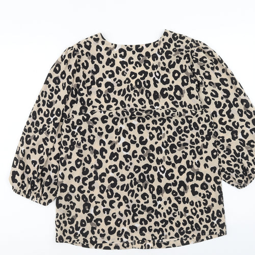Marks and Spencer Womens Brown Animal Print Polyester Basic Blouse Size 10 V-Neck - Leopard Print