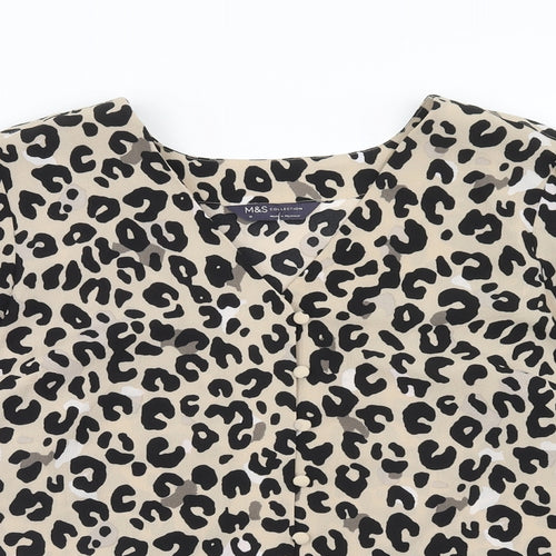 Marks and Spencer Womens Brown Animal Print Polyester Basic Blouse Size 10 V-Neck - Leopard Print
