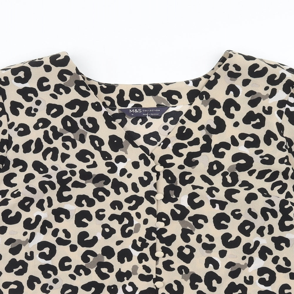 Marks and Spencer Womens Brown Animal Print Polyester Basic Blouse Size 10 V-Neck - Leopard Print