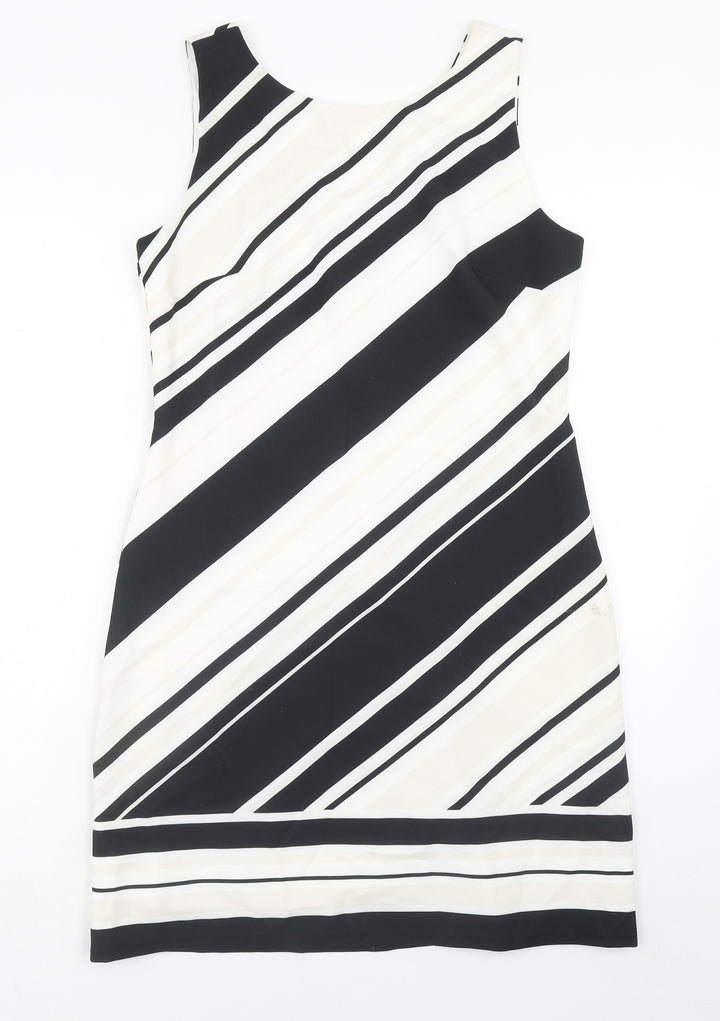 Wallis Womens White Striped Polyester Shift Size 12 Round Neck Zip