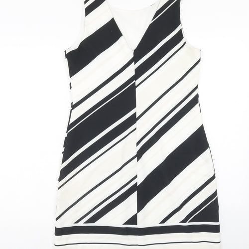 Wallis Womens White Striped Polyester Shift Size 12 Round Neck Zip