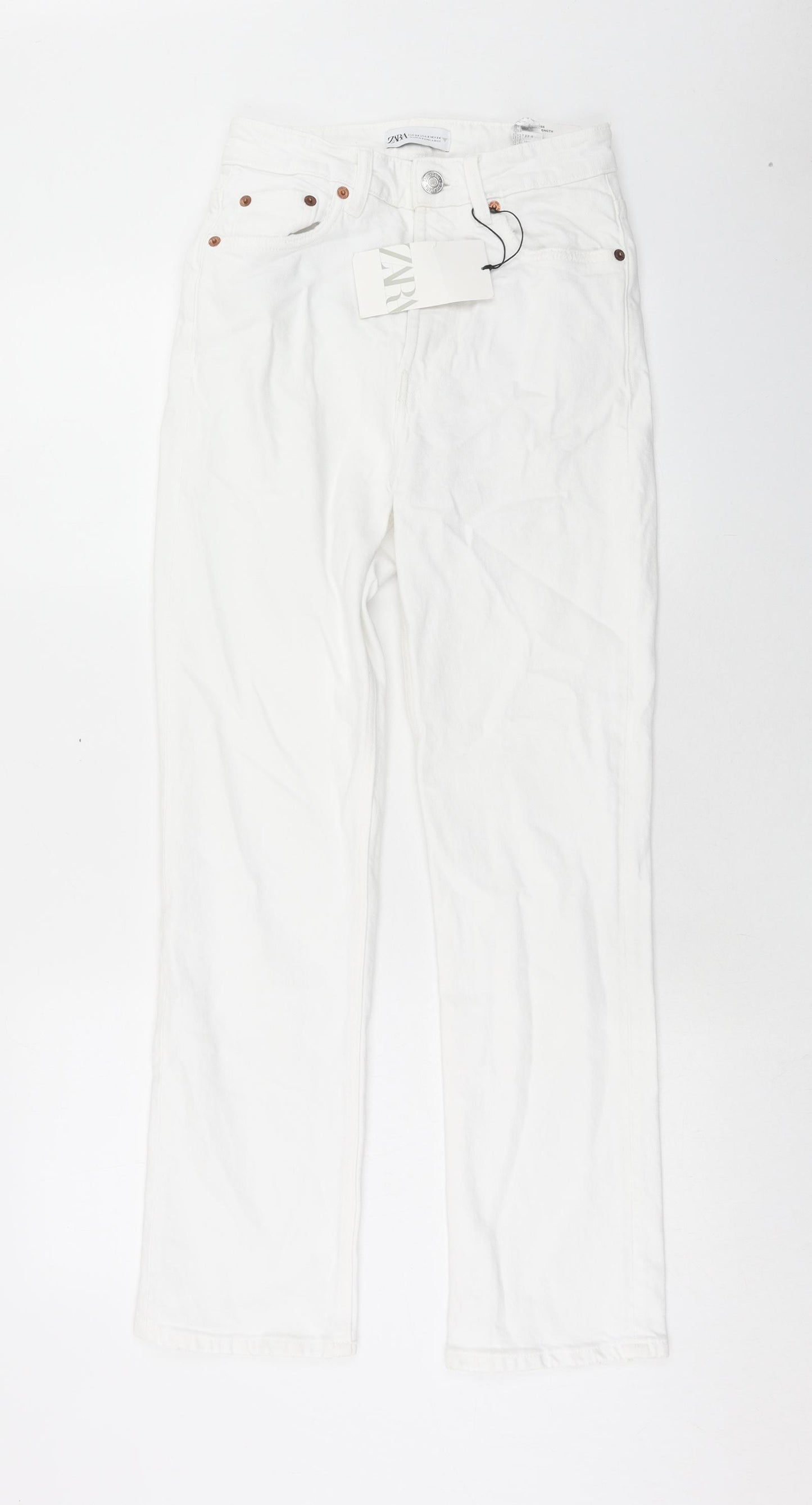 Zara Womens White Cotton Straight Jeans Size 6 Regular Zip