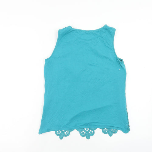 F&F Womens Blue Floral Polyester Basic Tank Size 6 Round Neck