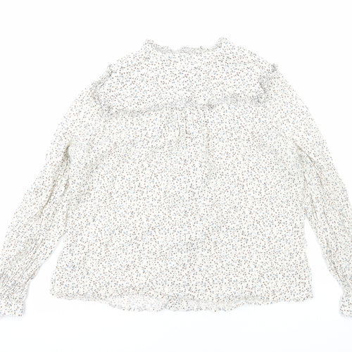 Marks and Spencer Womens White Floral Viscose Basic Button-Up Size 14 Round Neck