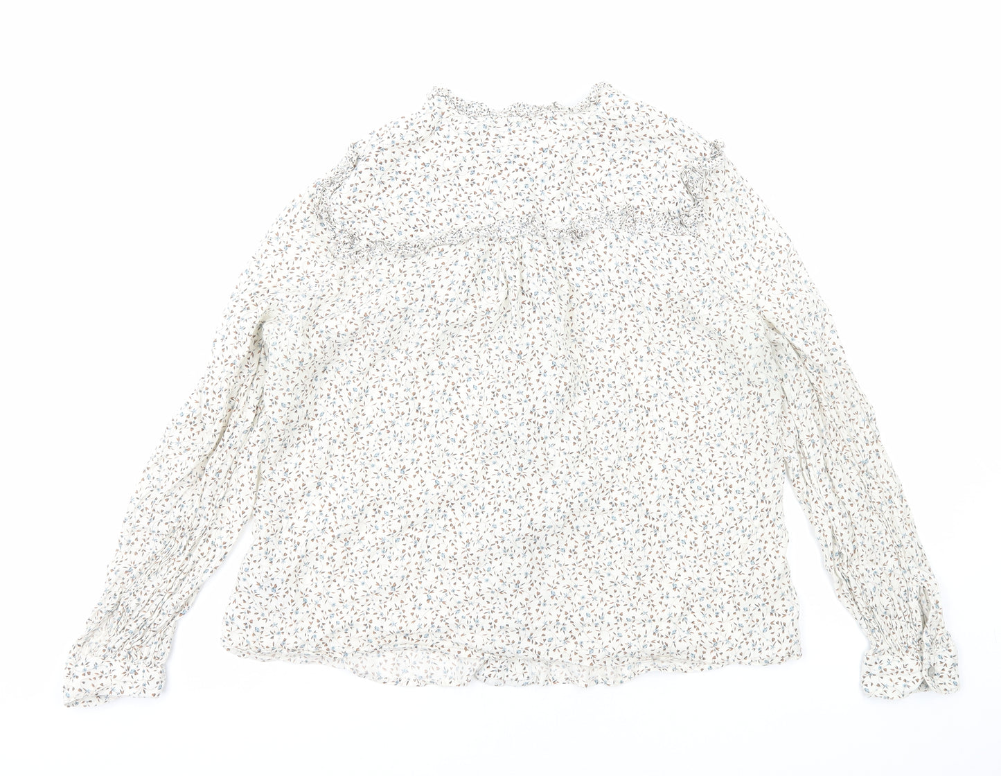 Marks and Spencer Womens White Floral Viscose Basic Button-Up Size 14 Round Neck