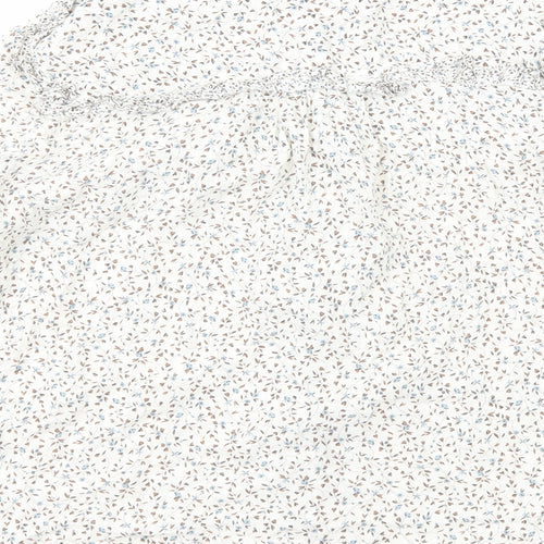 Marks and Spencer Womens White Floral Viscose Basic Button-Up Size 14 Round Neck