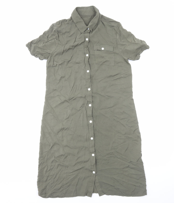 Avon Womens Green Viscose Shirt Dress Size 8 Collared Button