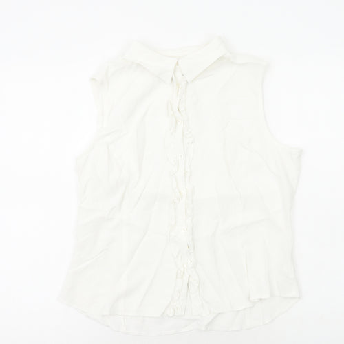 Debenhams Womens White Viscose Basic Button-Up Size 16 Collared