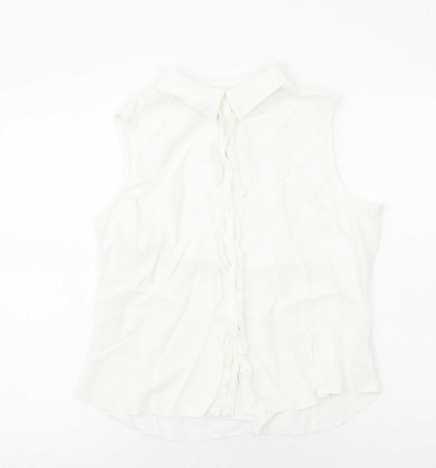 Debenhams Womens White Viscose Basic Button-Up Size 16 Collared