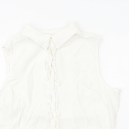 Debenhams Womens White Viscose Basic Button-Up Size 16 Collared