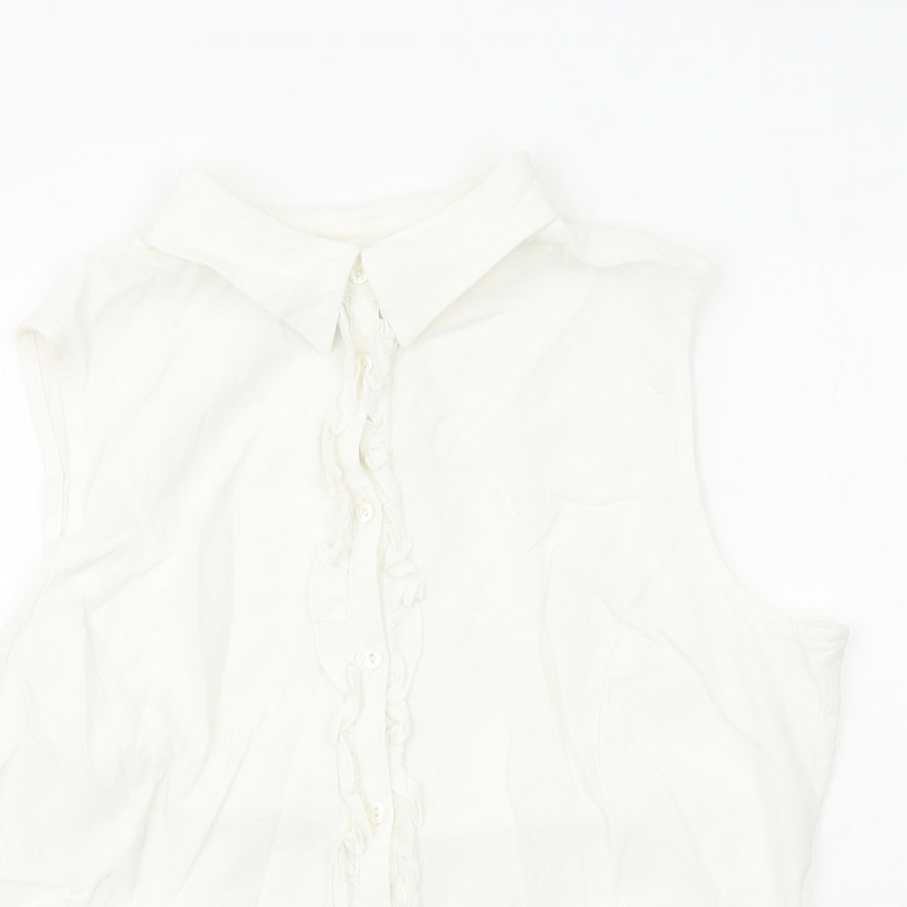 Debenhams Womens White Viscose Basic Button-Up Size 16 Collared