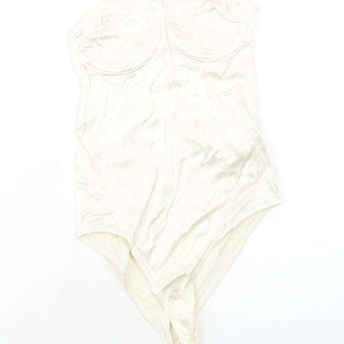 Zara Womens Ivory Viscose Bodysuit One-Piece Size S Zip