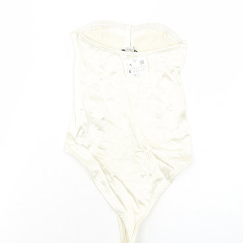 Zara Womens Ivory Viscose Bodysuit One-Piece Size S Zip