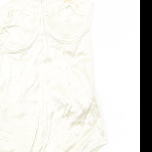 Zara Womens Ivory Viscose Bodysuit One-Piece Size S Zip