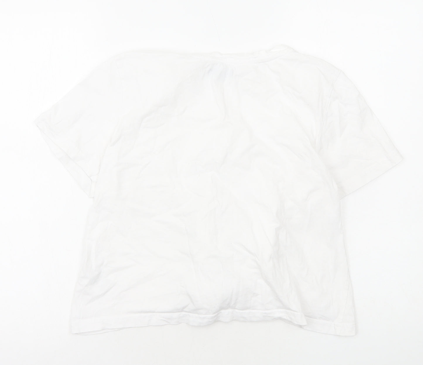 Brave Soul Womens White Viscose Cropped T-Shirt Size L Scoop Neck - Lace Up Front Detail