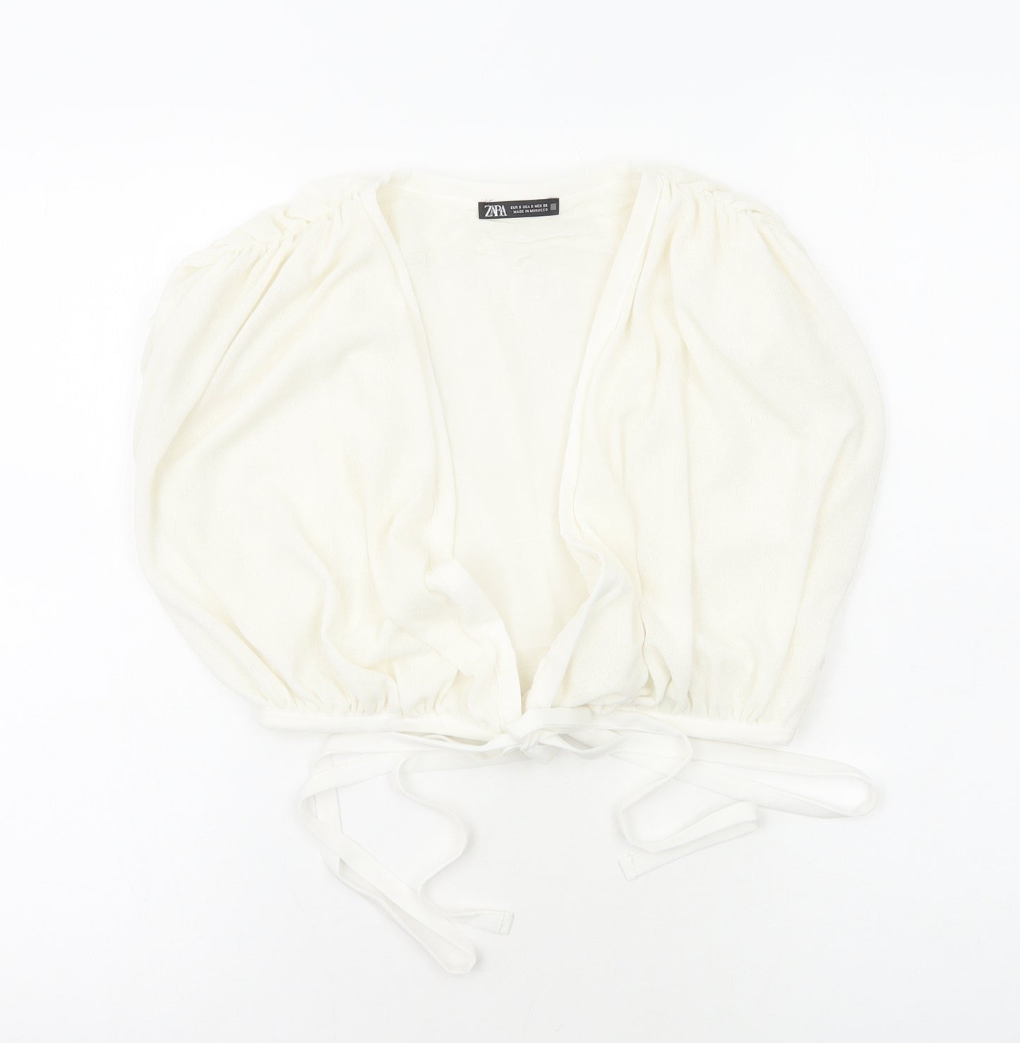 Zara Womens White Polyester Cropped Blouse Size S V-Neck