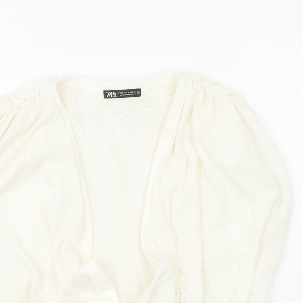 Zara Womens White Polyester Cropped Blouse Size S V-Neck