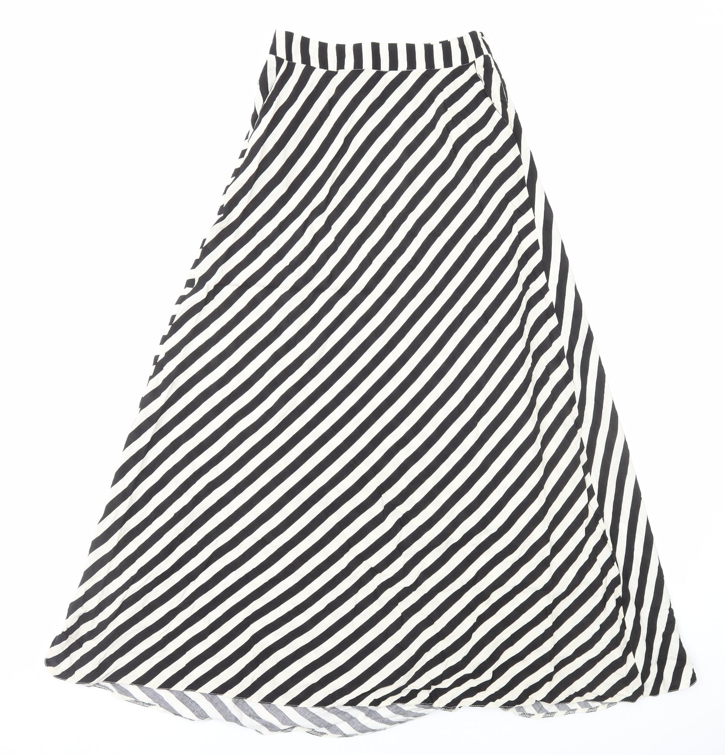 Primark Womens White Striped Viscose Swing Skirt Size 6 Zip