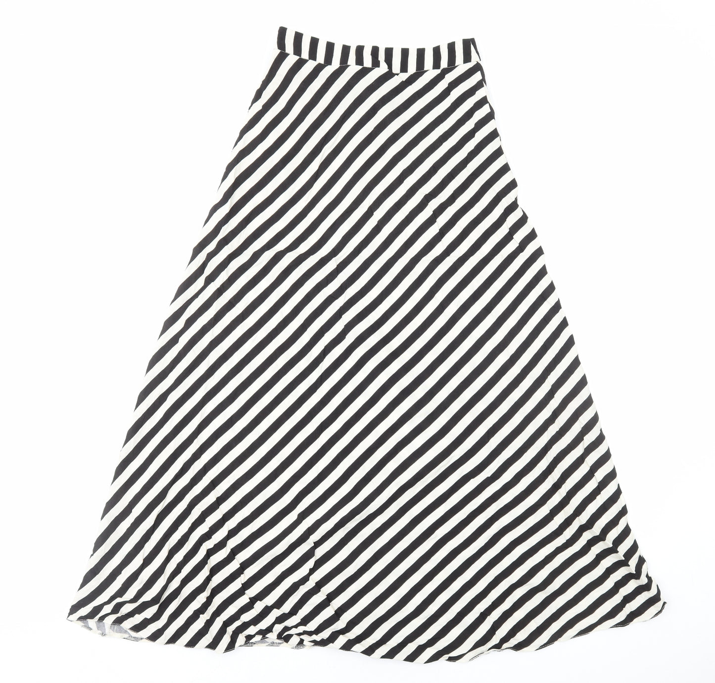 Primark Womens White Striped Viscose Swing Skirt Size 6 Zip