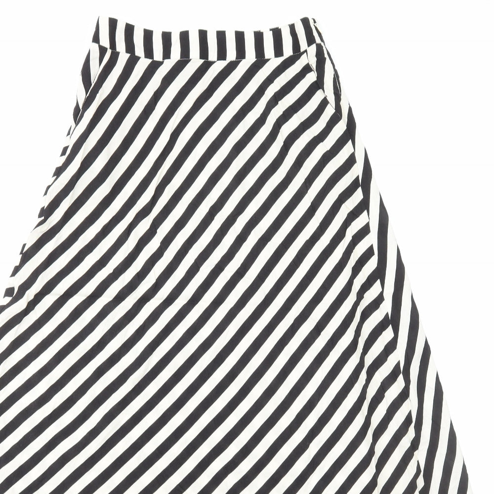 Primark Womens White Striped Viscose Swing Skirt Size 6 Zip