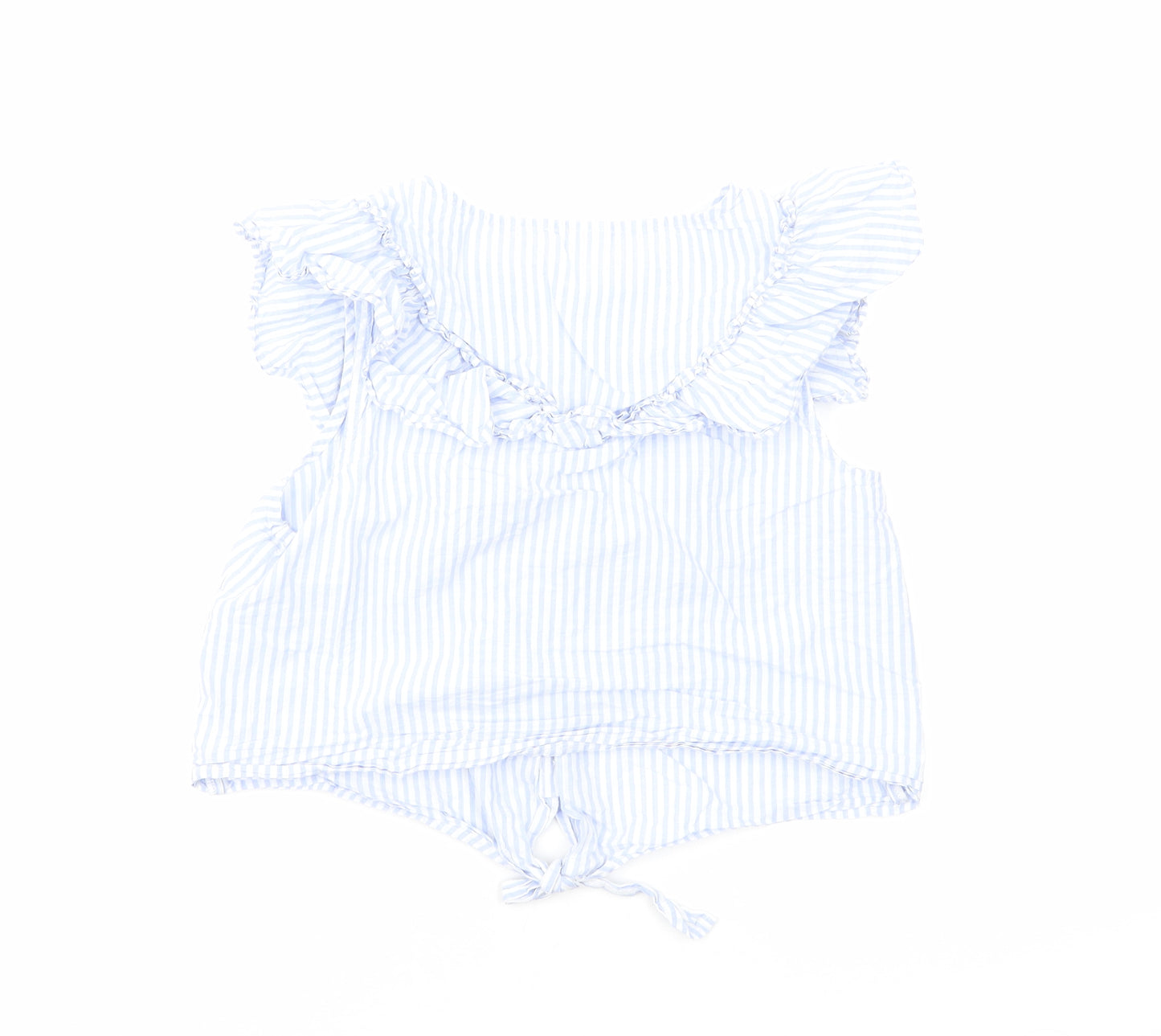 NEXT Girls Blue Striped Cotton Basic Button-Up Size 15 Years Boat Neck Button