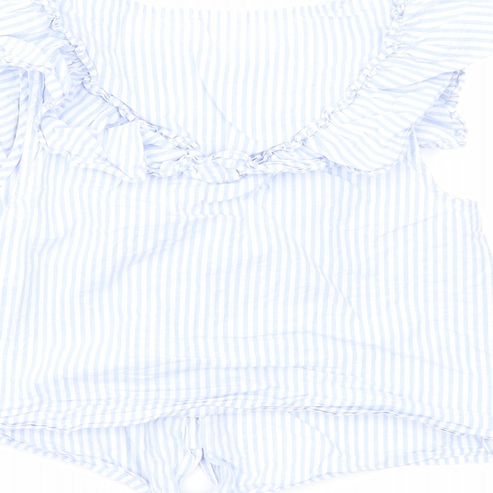 NEXT Girls Blue Striped Cotton Basic Button-Up Size 15 Years Boat Neck Button