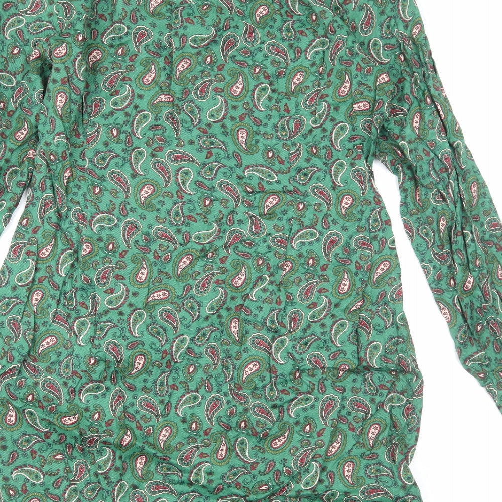 Mango Womens Green Paisley Viscose Shift Size L V-Neck Zip