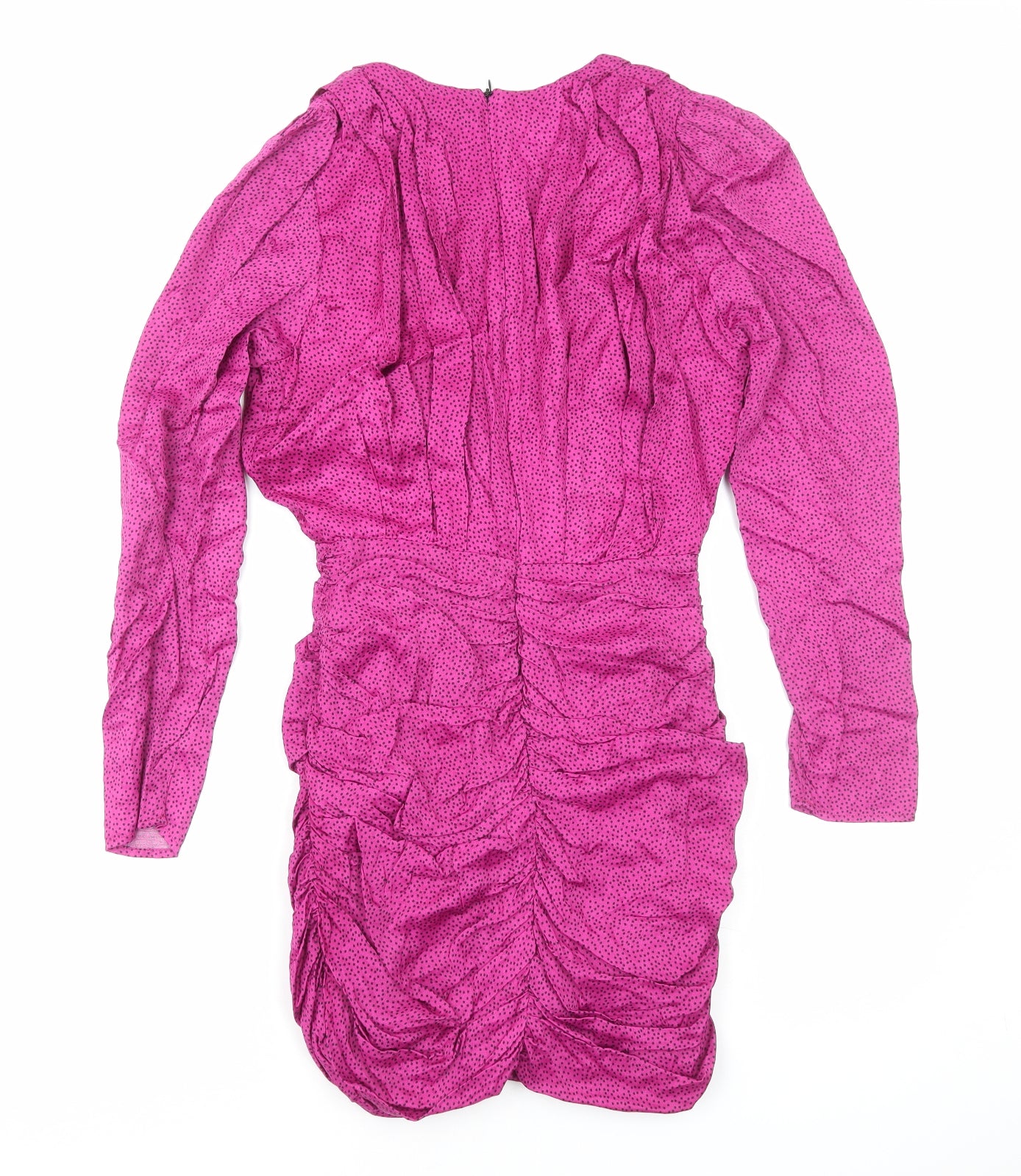 Zara Womens Pink Animal Print Polyester Bodycon Size XS V-Neck Zip - Pleat Detail