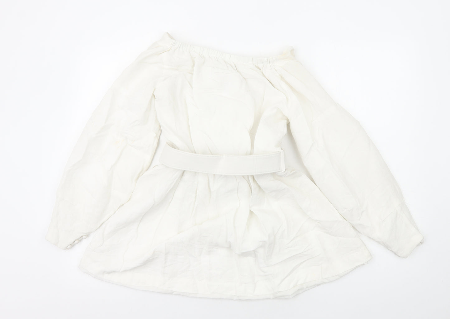 Oh Polly Womens White Cotton Mini Size 8 V-Neck Pullover - Pleat Detail