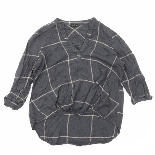 River Island Womens Grey Check Viscose Basic Blouse Size 10 V-Neck