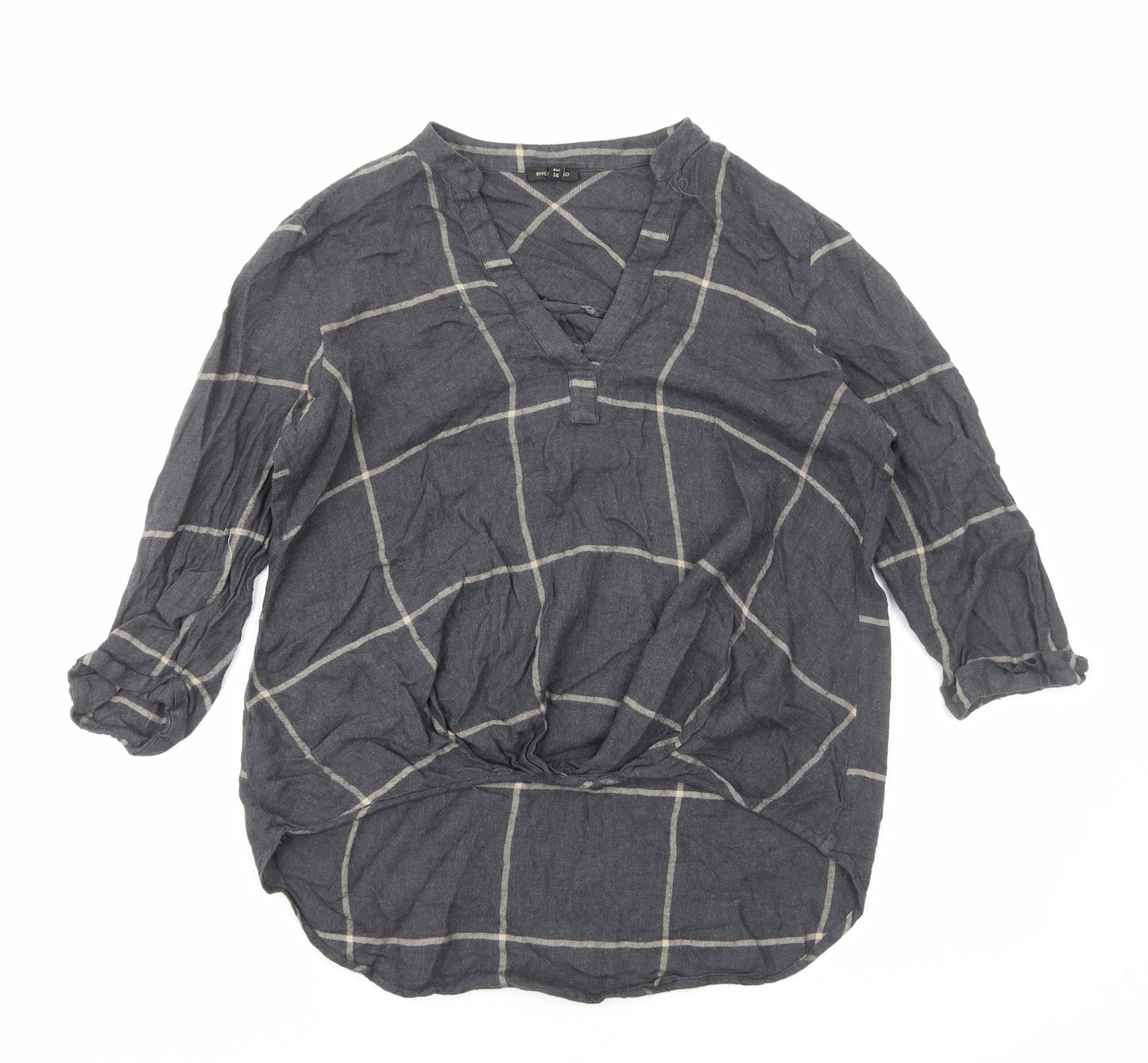 River Island Womens Grey Check Viscose Basic Blouse Size 10 V-Neck