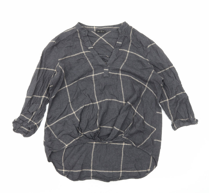River Island Womens Grey Check Viscose Basic Blouse Size 10 V-Neck