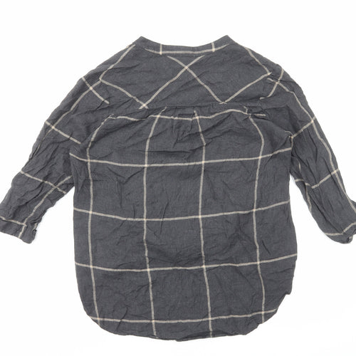 River Island Womens Grey Check Viscose Basic Blouse Size 10 V-Neck
