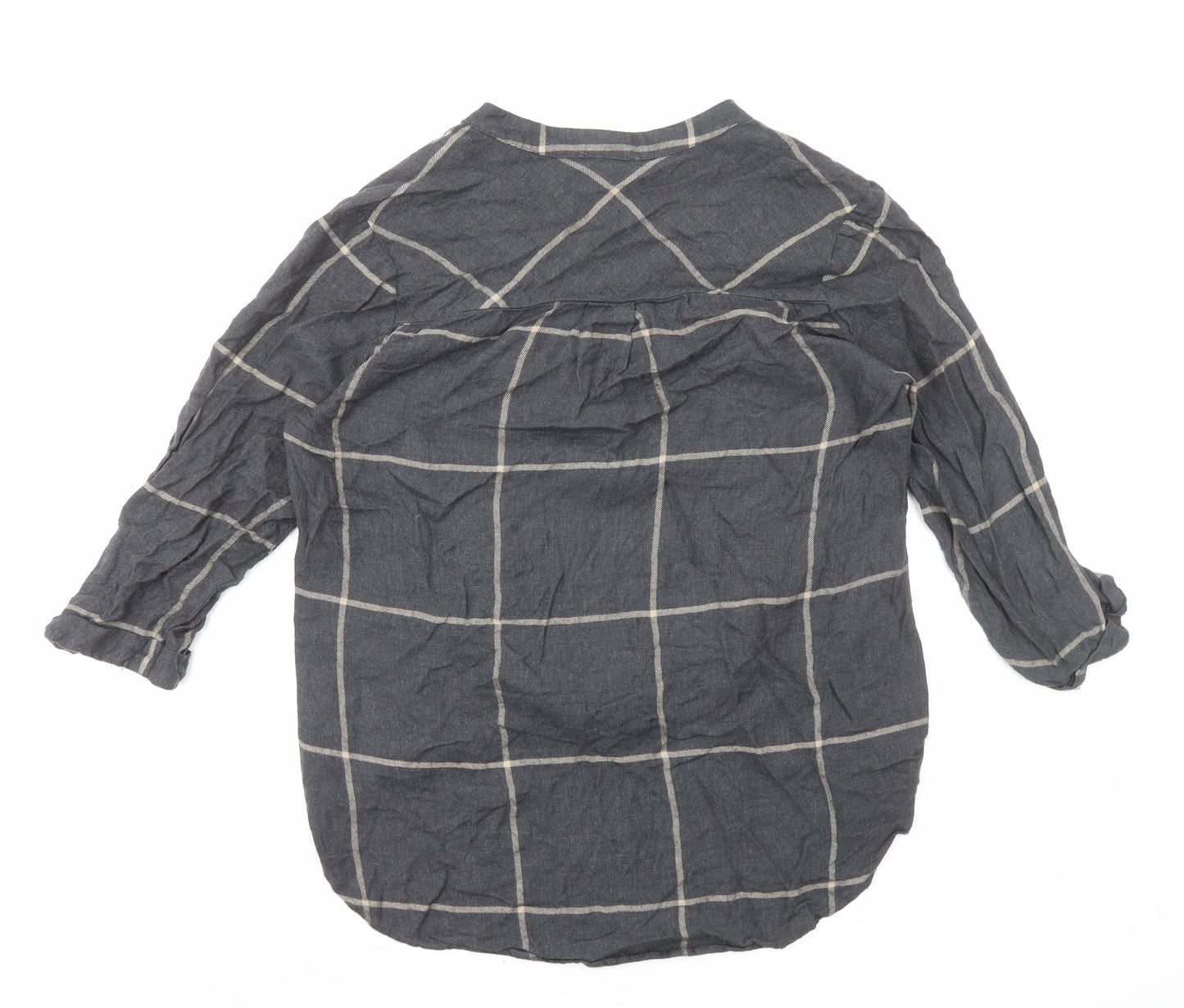 River Island Womens Grey Check Viscose Basic Blouse Size 10 V-Neck