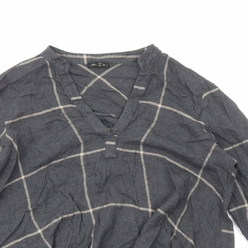 River Island Womens Grey Check Viscose Basic Blouse Size 10 V-Neck